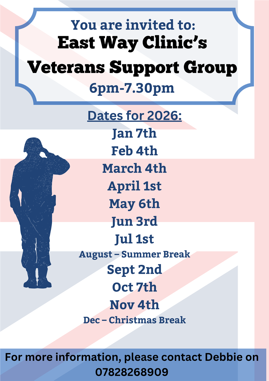 Veterans Peer Support Group: 6-7:30pm on 7th january, 4th February, 4th March, 1st April, 6th May, 3rd June, 1st July, 2nd September, 7th October, 4th November.